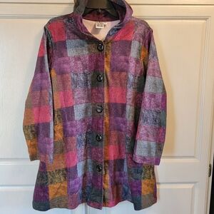 Parsley & Sage Multicolor Patchwork Style Button Up Tunic Shirt Jacket